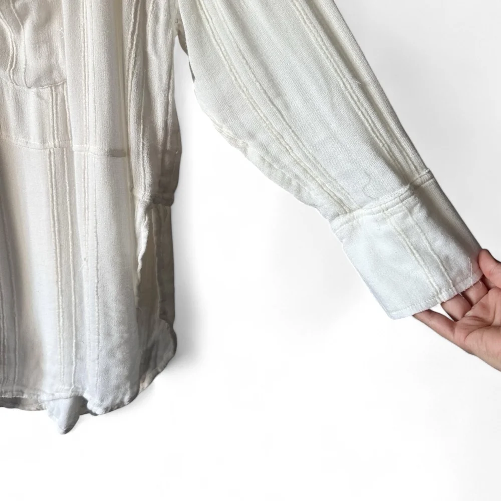 Free People Button-Down Cozy Nights Gauzy Oversized Shirt - Large